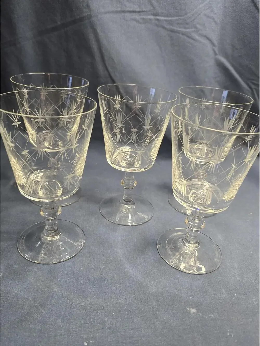 Vintage Chelsea by Ebeling & Reuss Etched Glass Water Goblets Set of 5